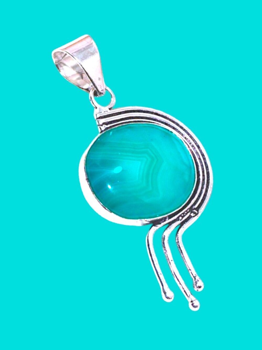 925 Silver Plated-Botswana Agate Gemstone Pendant 2.5"